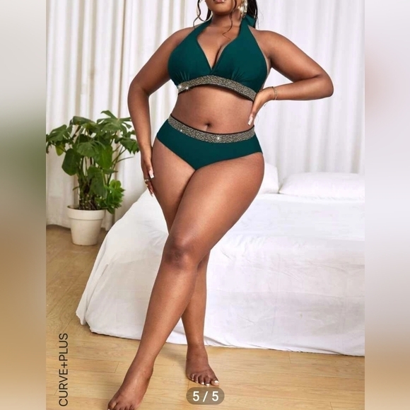 New 2 piece Halter top Bikini  Bathing Suit Swim Suit Plus Size 4XL - Picture 4 of 6